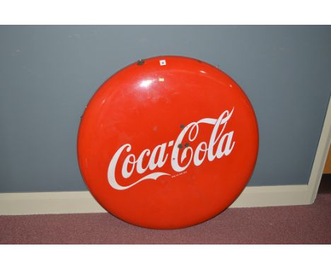 'Coca-Cola' enamel advertising sign, of roundel form, 92cms diameter.