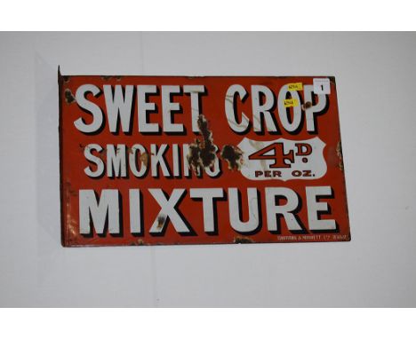 Double sided enamel advertising sign for 'Sweet Crop Smoking Mixture' and 'Royal Seal Matured Virginia', published by Griffit