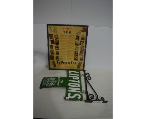 'Lipton's Tea' enamel advertising sign, in "T" form, double sided, with wall bracket mount, the sign 44 x 47cms; together wit