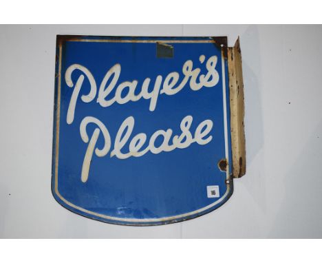 'Players Tobacco and Cigarette' enamel advertising sign, inscribed "Players Please", double sided, 40 x 43cms.