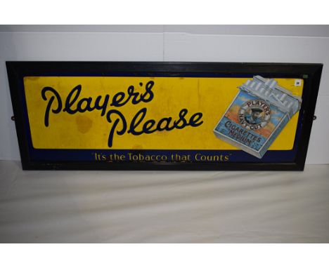 'Players Tobacco and Cigarette' enamel advertising sign, inscribed "Players Please, Its The Tobacco That Counts" beside a pol