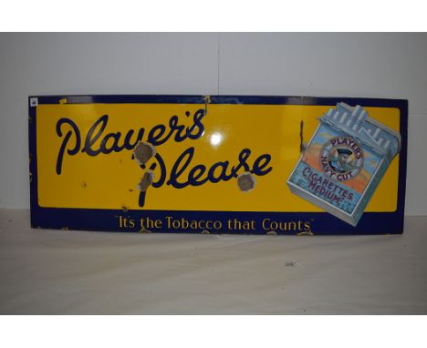 'Players Tobacco and Cigarettes' enamel advertising sign inscribed 'Players Please is The Tobacco That Counts" beside a packe