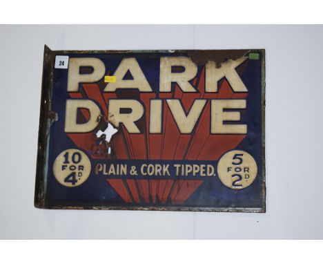 'Park Drive Plain & Cork tipped' enamel advertising sign, double sided, 40 x 30cms.