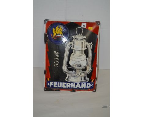 'Feuerhand Storm Lantern' enamel advertising sign, 30 x 40cms, (restorations).