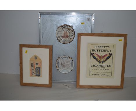 Two enamel advertising ashtrays, for 'Leeds & Yorkshire Evening News', each 14cms diameter in metal mount; together with a re