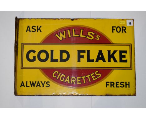 'Wills Gold Flake Cigarettes' enamel advertising sign, double sided, 46 x 31cms.