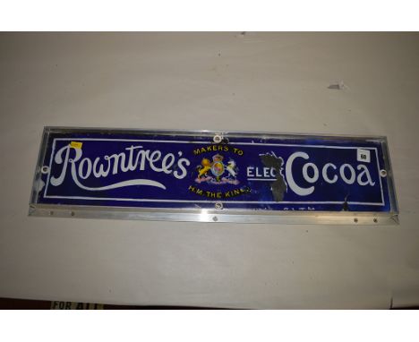 'Rowntree's Cocoa' enamel advertising sign, 64 x 14cms, in metal mount (restorations).