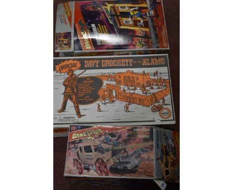 Mattel Bravestarr Stratocoach, 3052; Marx Toys tinplate Davy Crockett at the Alamo toy, 3538; and a Mattel Bravestarr Fort Ke