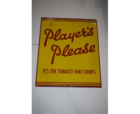 'Players Tobacco and Cigarette' enamel advertising sign, inscribed, "Players Please It's The Tobacco that Counts", 61 x 76cms