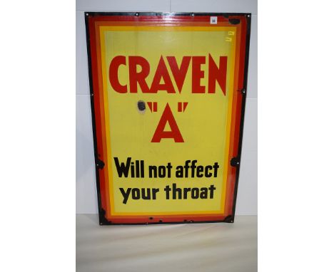 'Craven "A" Cigarettes' enamel advertising sign, inscribed "Will not Affect Your Throat", 60 x 92cms.