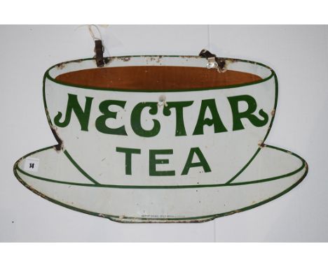 'Nectar' tea enamel advertising sign, in the form of a teacup and saucer, double sided, by The Patent Enamel Co. Ltd., Birmin