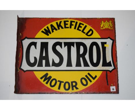 'Castroll Motor Oil', Wakefield, enamel advertising sign, double sided, published by Brunton, Palmers Green, 52 x 40cms.