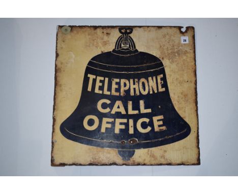 'Telephone Call Office' enamel display sign, double sided, 48 x 48cms.