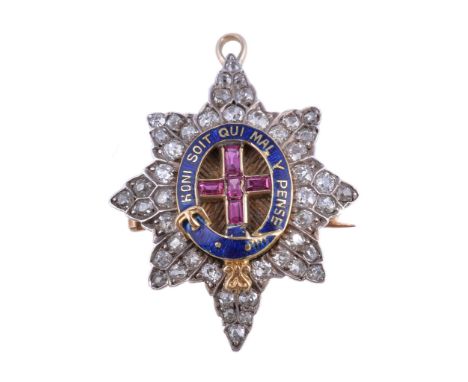  Military Interest, a diamond and ruby set Coldstream Guards sweetheart brooch,   dating from the first half of the 20th cent