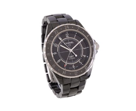  Chanel, J12 GMT, ref. H2012, a black ceramic bracelet wristwatch,   no. I.G. 18884, circa 2008, automatic movement, 21 jewel