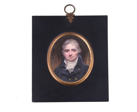  Henry Bone (1755-1834) Portrait of the Earl of Buckinghamshire in a blue frock coat Enamel on copper Inscribed verso   The R