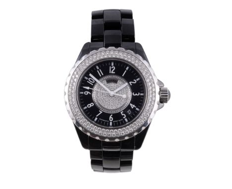  Chanel J12, a black ceramic and diamond wristwatch,   no. I.H. 03559, circa 2008, automatic movement, 21 jewels, cal. ETA 28