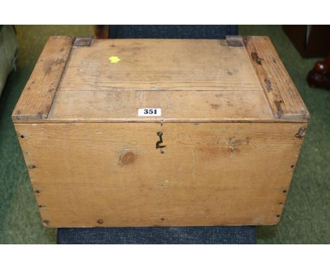 Pine travelling trunk with metal fittings 