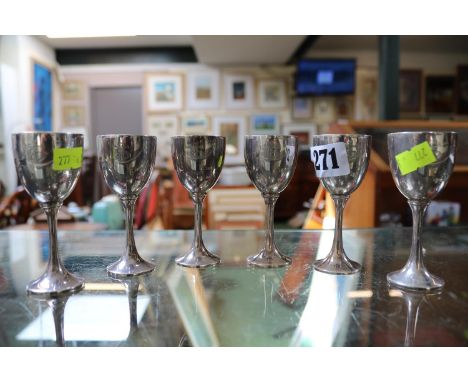 Set of 6 Silver marked tot glasses 330g total weight 