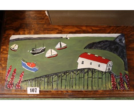 Enamel on board entitled Porthstinian Lifeboat Station 2015 by Colin Wiles 