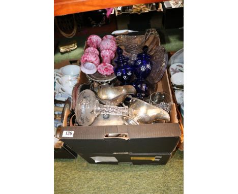 2 Boxes of assorted Silver plated ware, Glassware, Treen etc 