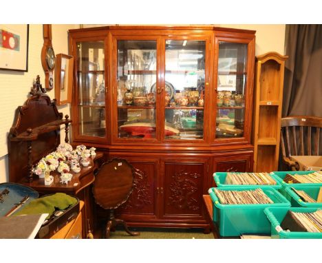 Large Chinese Hardwood Glazed Dresser with Dragon Carved panel doors 