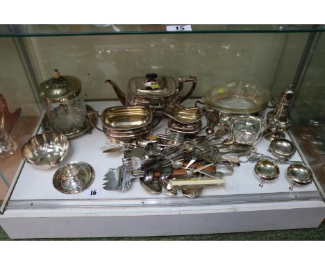 Good collection of Silver plated tableware and flatware inc. Pineapple surmounted etched glass biscuit barrel, Sugar Caster, 