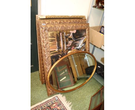 Collection of Gilt Gesso framed Pictures and a Oval Gesso framed wall mirror 