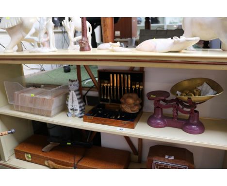 Collection of Beatrix Potter F Warne Books, Weighing scales with Brass weights and assorted Bygones 