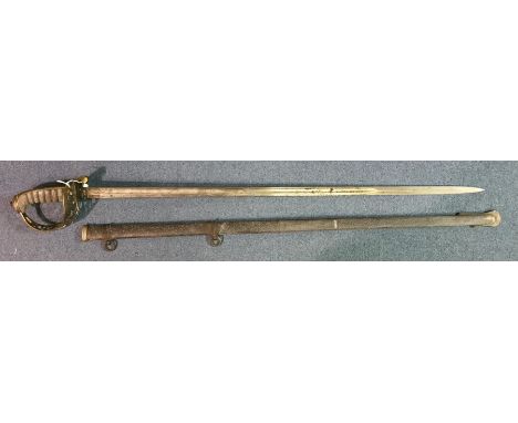 British Army Victorian Volunteer Engineer Officers Sword. Single edged fullered and etched blade 835mm long. No makers marks.