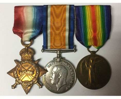 WWI British medals group consisting of 1914-15 Star, British War Medal and Victory Medal to 1708 Pte R Gibson, Highland Light