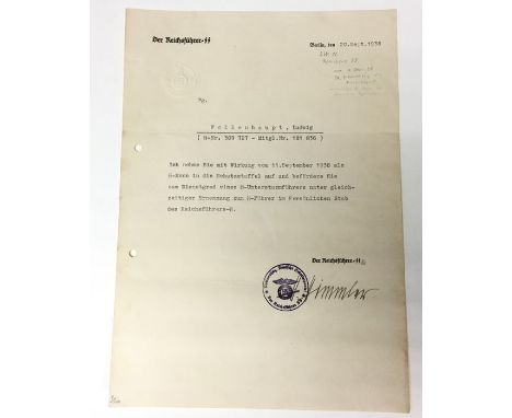 WW2 Third Reich SS Promotion documents hand signed by Reichfuhrer SS Heinrich Himmler. An important collection of three promo