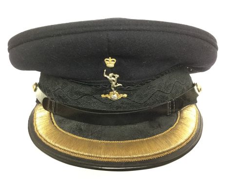 British Army Royal Signals Officers Dress Uniform peaked cap. Complete with Queens Crown bi metal cap badge. Chinstrap button