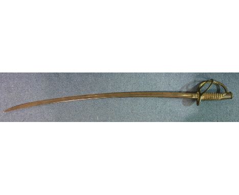 US 1864 Pattern Cavalry Sword with curved fullered single edged blade 88cm long. Maker marked "C Roby, W Chelmsford, Mass". M