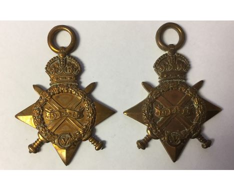 WW1 British 1914-15 Star to 22012 Pte C Radford, Notts &amp; Derby Regt, no ribbon: WW1 British 1914-15 Star to 115219 Clp J 