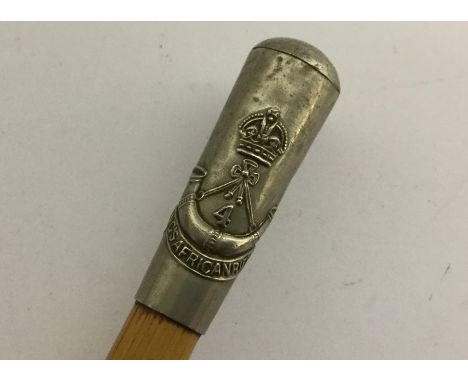 WW2 British Officers Bamboo Swagger Stick topped with white metal cap marked to the "4th Kings African Rifles". Overall lengt