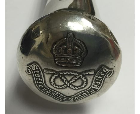 Police interest- A silver topped ebonised pace stick, cap embossed 'Staffordshire County Police' Birmingham 1964. Kings Crown