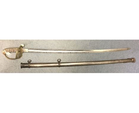 Victorian Light Infantry Officers Sword with faintly etched decorated fullered single edged blade 82cm in length. Maker marke