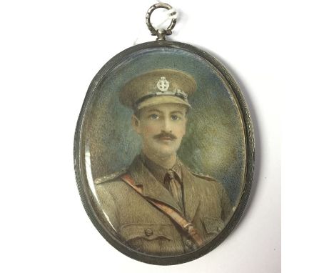 WW1 British miniature portrait on ivory in a silver framed mount hallmarked London 1918 depicting Captain William Michael Vic