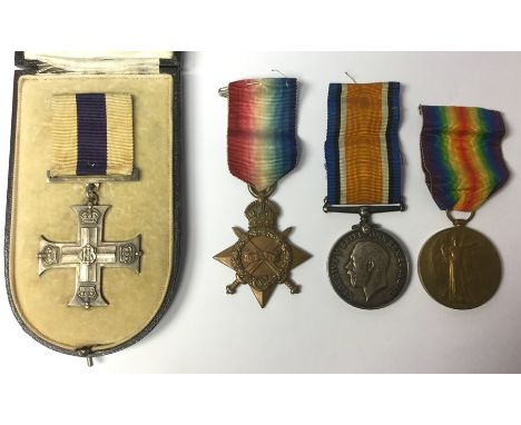 WW1 British Medal Group comprising of WW1 1914-15 Star, War Medal 1914-18 and Victory Medal and a cased Military Cross awarde