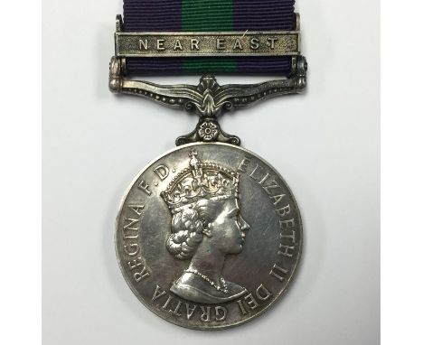 ERII General Service Medal with Near East Clasp to 23272144 Dvr B Proudler, R. Sigs. Complete with ribbon.