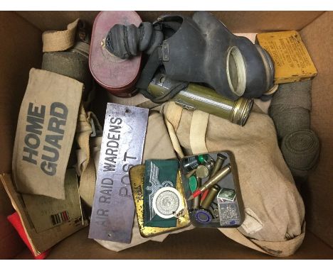 WW2 Home Guard printed armband: 1937 pattern British water bottle, cover and webbing sling: WW2 British Home Front Civilian R