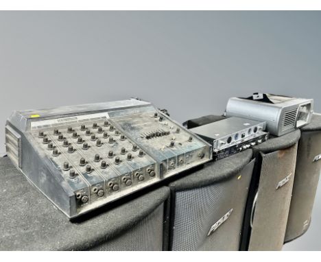 A Sanyo projector, Shure pro master 706 power console and two receivers  CONDITION REPORT: Sold as seen and without guarantee