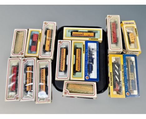 Bachmann HO Scale die cast locomotives and rolling stock, as illustrated.  (15) 