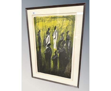 A Danish lithographic print, abstract figures, 43 cm x 66 cm 