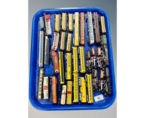 A group of N scale die cast locomotives and rolling stock including Bachmann, Trix etc 