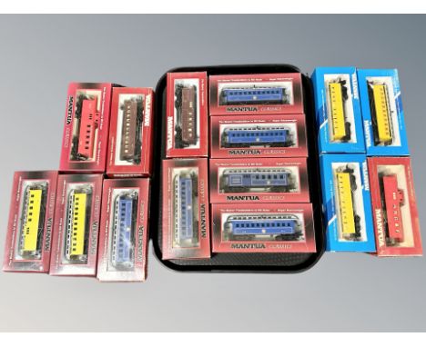 Mantua HO scale die locomotives and rolling stock, as illustrated.  (15)