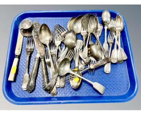 A silver inkwell and quantity of EPNS flatware 