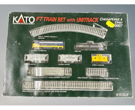 A Kato N scale F7 train set with unitrack Chesapeake & Ohio 106-0007 in box  