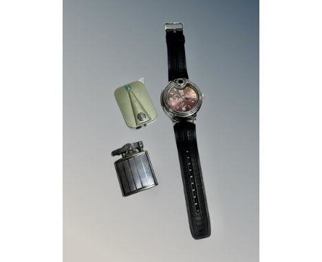 A Ronson lighter, one other and a Jia Heng wristwatch/lighter